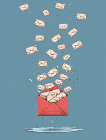 An inbox cluttered with error messages below a clear space symbolizes the chaos of digital communication and the need for organization.の素材