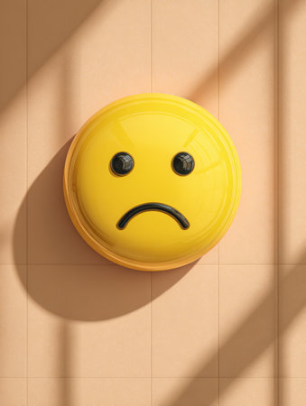 A sad emojis shadow on a warm backdrop evokes feelings of disappointment and melancholy.の素材