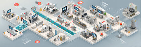 Isometric infographic displays the organized workflow of a poison control center, outlining the communication, evaluation, and treatment stages effectively.の素材