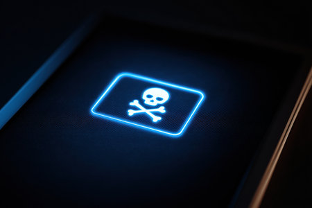 Tablet screen displays glowing icon of poison prevention app, emphasizing its role in promoting safety and awareness in households at any time.の素材