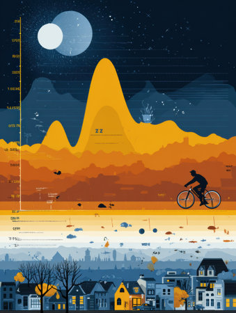 An infographic illustrates how caffeine affects sleep cycles and quality through daily fluctuations, presented in an appealing format.の素材