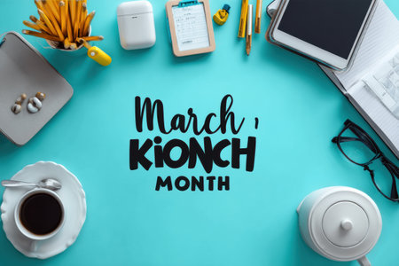 Bright end screen promoting Kidney Month in March, featuring a clean design with engaging icons and a vibrant backdrop for health awareness initiativesの素材