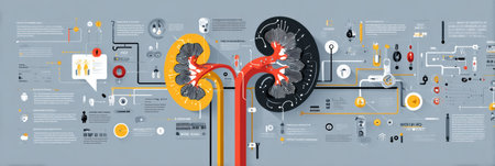 Visual representation showcases various kidney functions using icons and a structured layout, emphasizing their role in health and homeostasis.の素材