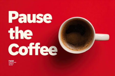 Bold design features a cup of coffee alongside the phrase encouraging a coffee break, ideal for coffee enthusiasts looking to relax and unwind.の素材