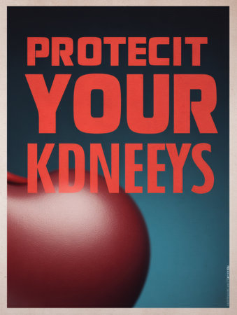 Strong typography emphasizes the importance of kidney protection, highlighted by a kidney-shaped backdrop that draws attention to health awareness.の素材