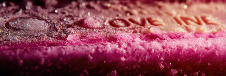 This close-up features a frozen dessert with a shiny icy texture, highlighting vibrant colors while light enhances its appealing look at a dessert cafの素材