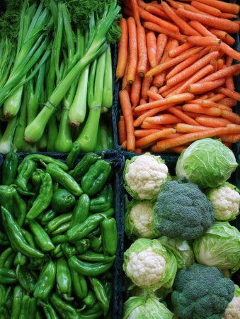 View shows a layout comparing fresh and frozen vegetable prices, highlighting cost discrepancies in a local market setting. Fresh items include various greens.の素材