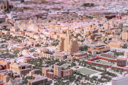 A miniature model highlights Moscows iconic architecture and urban layout, reflecting the citys rich...