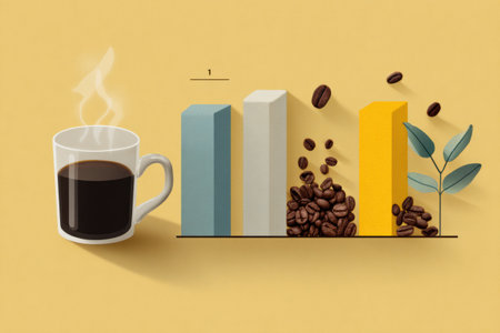 Clear infographic highlights the advantages of reducing caffeine intake, featuring visual elements related to coffee and health benefitsの素材