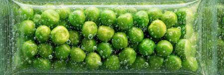 Colorful and bright 3D illustration showcases frozen peas packed in a resealable bag, creating an appealing visual of freshness and convenience.の素材