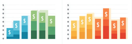 A chart visually contrasts budgeted expenses against actual spending using distinct colors, emphasizing financial analysis for informed decision-making.の素材