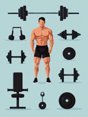 Infographic detailing a basic home workout routine for men using various equipment to enhance fitness without the need for a gym.の素材