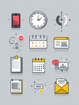 Infographic outlines key time management tips for freelancers, featuring clocks, calendars, notifications, and a clear layout for easy grasp.の素材