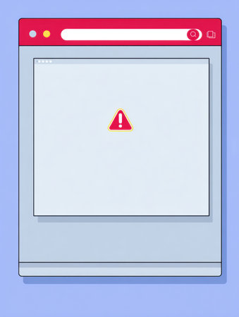 A browser window displays a fake alert featuring an alarm emoji, while the left side remains empty, indicating potential security issues in a digital setting.の素材
