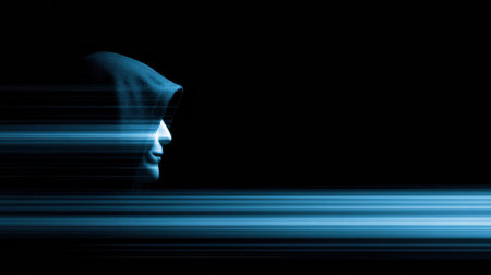 A symbol of internet anonymity emphasizes secure browsing and private access through virtual networks on a dark backdrop.の素材