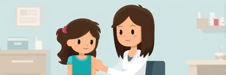 This infographic illustrates steps to prepare children for vaccinations, promoting comfort and understanding before the visit to the healthcare provider.の素材