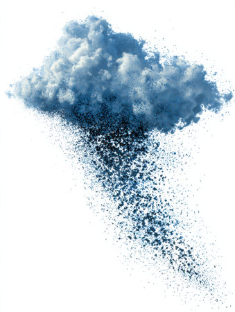 A cloud symbol representing an error dissipates into particles, creating an ethereal effect with a soft upper margin against a clear backdrop.の素材