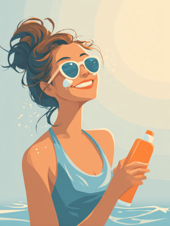 Step-by-step guide showing how to apply sunscreen effectively on skin to ensure maximum protection from sun damage while enjoying a sunny day.の素材