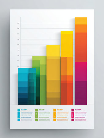 Bar chart illustrates annual revenue growth over five years using a corporate color scheme, allowing space for annotations and easy interpretation of data.の素材