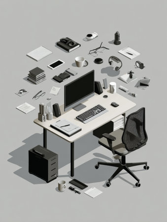 This infographic provides insights on creating an ergonomic desk setup that promotes comfort and productivity in home office spaces.の素材