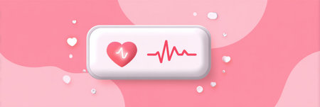 Digital ECG device displays live pulse and heart icon, designed for health monitoring on a soft pink backdrop, ideal for wellness applications.の素材