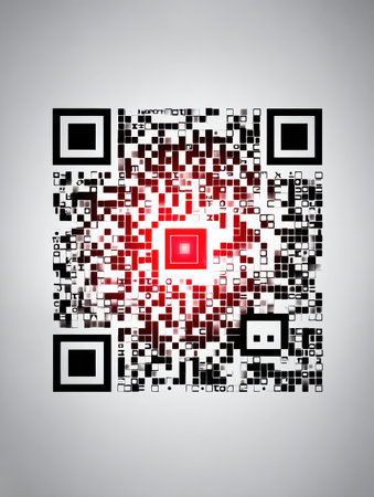 A QR code exhibits corruption with a striking red highlight at its center, set against a minimalist, clean layout.の素材