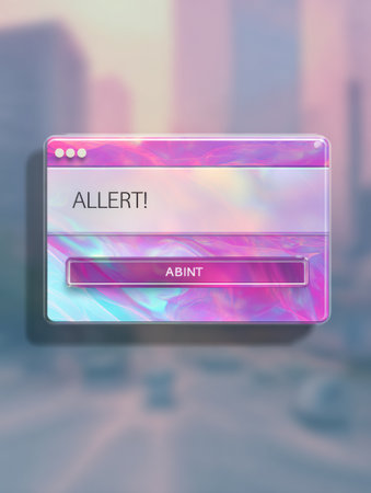 An alert dialog box showcases an outdated design with a soft glitch overlay, positioned within a clean layout against an urban backdrop.の素材