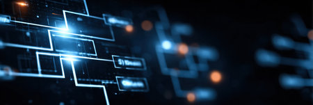 A vibrant basketball bracket chart hovers in a digital environment, showcasing glowing connections, detailed matchups, and scores in a modern design.の素材