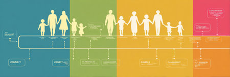 This infographic presents a communication plan template for families, visually guiding them through the process with clear sections and visual elements.の素材
