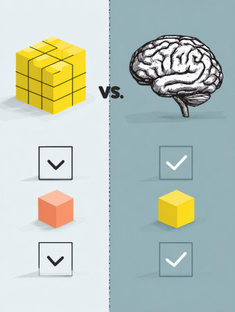 Infographic presents side-by-side comparisons of mindset shifts, showing visual representations that illustrate changes in thinking and understanding.の素材