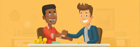 This infographic illustrates the advantages of mentorship for young entrepreneurs, showing two individuals shaking hands and sharing insights.の素材