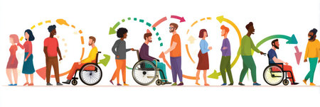 Visual guide shows effective steps to create an inclusive support group that enhances communication and understanding among diverse individuals.の素材