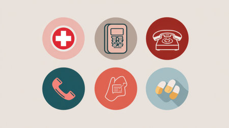 Infographic presents mental health emergency resources, featuring hotline information and neutral icons to guide individuals seeking support.の素材