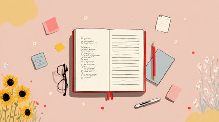 An infographic outlines the various benefits of journaling for mental health, featuring a bullet layout with colorful illustrations and organized notes.の素材