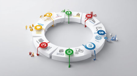 Circular infographic presents several benefits of lifelong learning through icons and a clean design, encouraging continuous personal and professional growth.の素材