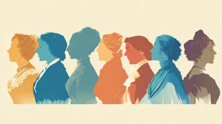 Silhouettes portray notable Hispanic women who shaped US history, highlighting their contributions and the impact of their legacies in society.の素材