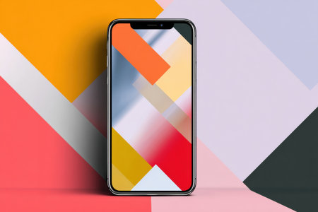 An abstract geometric distortion is displayed on a mobile app crash screen, featuring a vibrant color palette against a clean left margin for clarity.の素材