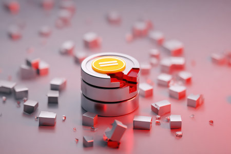 A broken database icon is surrounded by fragments of data errors, while the upper third is clear, suggesting recovery potential.の素材