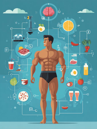 Explore essential fitness and nutrition tips aimed at men seeking to enhance muscle growth and overall wellness through balanced diets and regular workouts.の素材