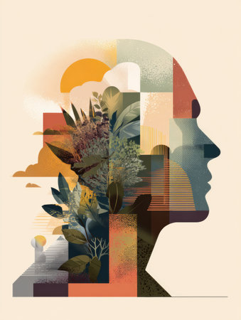 Infographic designed to raise awareness about male mental health, featuring calming colors and nature motifs that promote emotional well-being and mindfulness.の素材