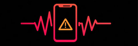 Alert icon on a smartphone screen shows heartbeat lines and a warning signal, symbolizing health monitoring or emergency notifications.の素材