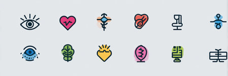 This collection showcases eye health symbols designed simply against a clean backdrop, perfect for health and wellness projects needing clear visuals.の素材