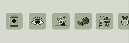 Various icons representing eye health displayed on a minimal background, offering visual clarity and design simplicity, suitable for health-related content.の素材