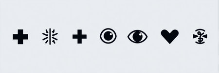 Collection of eye health symbols displayed on a clean background with upper portion left clear for additional graphics or text.の素材