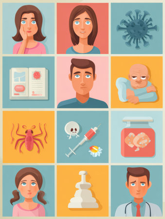 Visual representation of side effects and safety related to vaccinations, featuring graphics that highlight common reactions and relevant health informationの素材