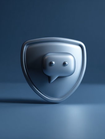 A shield wall ensures protection for a chat bubble, highlighting security in digital communication. The upper zone features a minimalist and clean appearance.の素材
