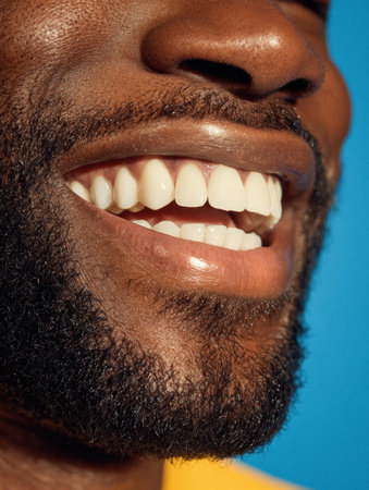 A bright smile showcases joy and confidence, reflecting a transition from negativity to positivity with a colorful backdrop enhancing the uplifting mood.の素材