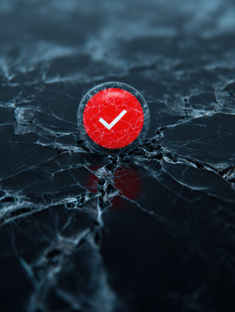 A cracked error icon hovers above a dark textured background with a clean upper zone and detailed cracks below, creating a striking visual contrast.の素材