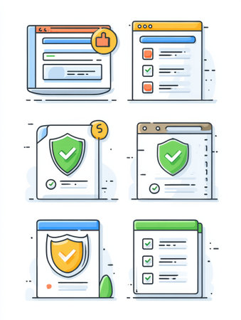 Checklist emphasizes essential digital privacy practices with vibrant icons and graphics, guiding users on secure browsing and data protection techniques.の素材