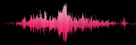A vibrant pink waveform is collapsing with a glitch effect, showing the fascinating intricacies of digital sound representation with a free left zone.の素材